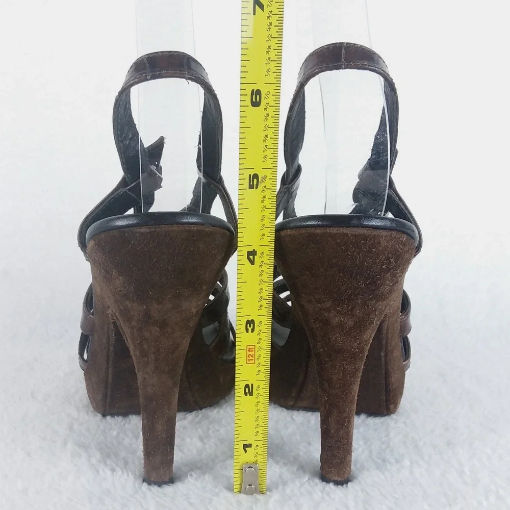 Donald Pliner Gisa Brown Snake‎ Print Leather Slingback Platform Heels Womens 6M